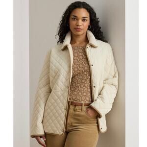 NEW Lauren Ralph Lauren Moda Cream Quilted Corduroy Trim Jacket Plus Size XXL